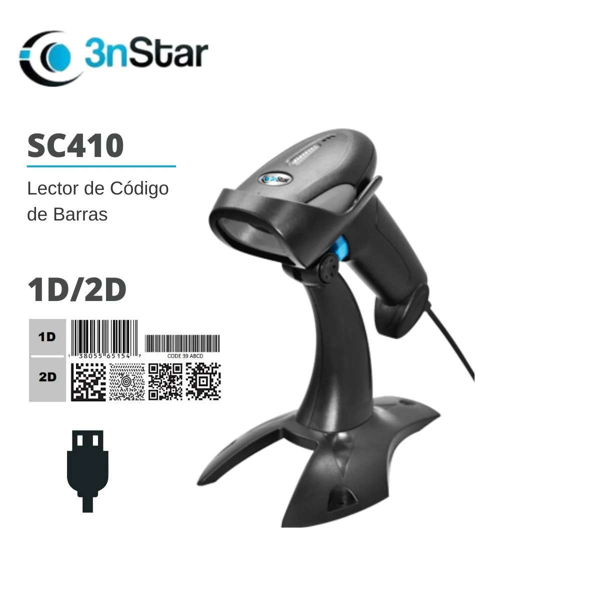 LECTOR CODIGO DE BARRAS 3nSTAR SC410 1D |2D |USB |BASE