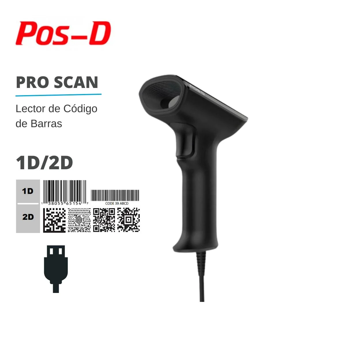 LECTOR CODIGO DE BARRA POS-D PRO SCAN |1D|2D |USB |SIN BASE