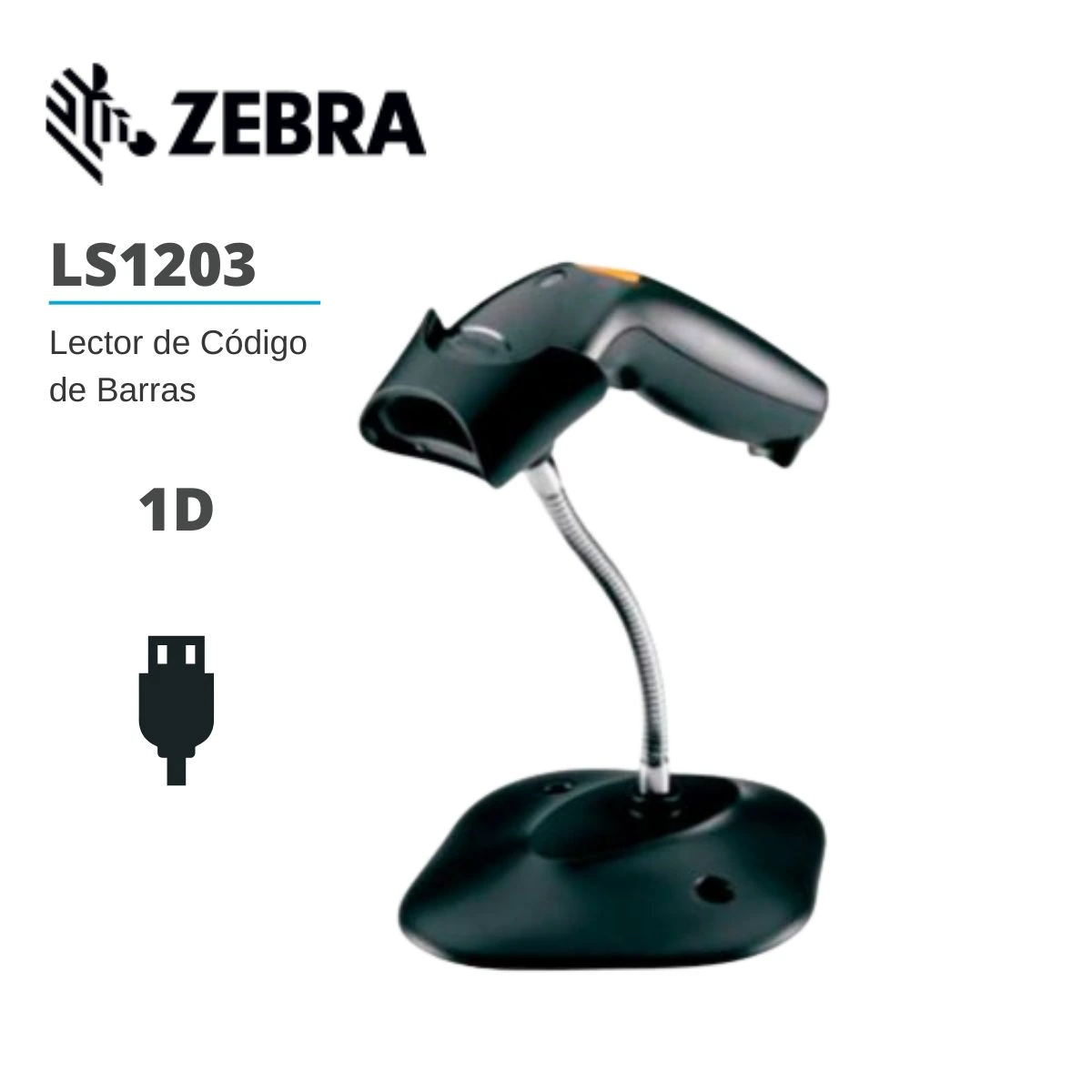 LECTOR CODIGO DE BARRAS ZEBRA LS1203 |1D |LASER |CON BASE